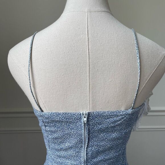 Vintage 80s Sweetheart Midi Fit Flare Romantic Feminine Dress Blue White Lace S - Picture 7 of 10